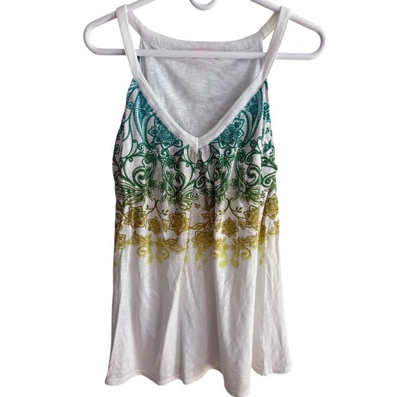 Athleta White Paisley Print Colorful Racerback Athletic Tank Size Small Tall - Picture 1 of 10